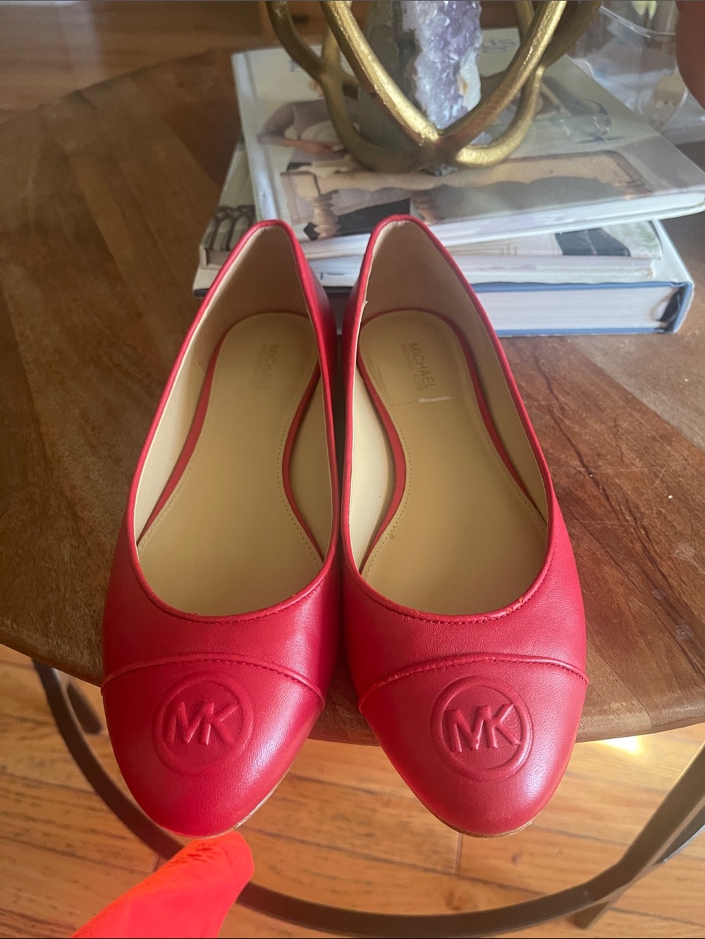 Michael Kors Red Leather MK Logo Ballet Flats